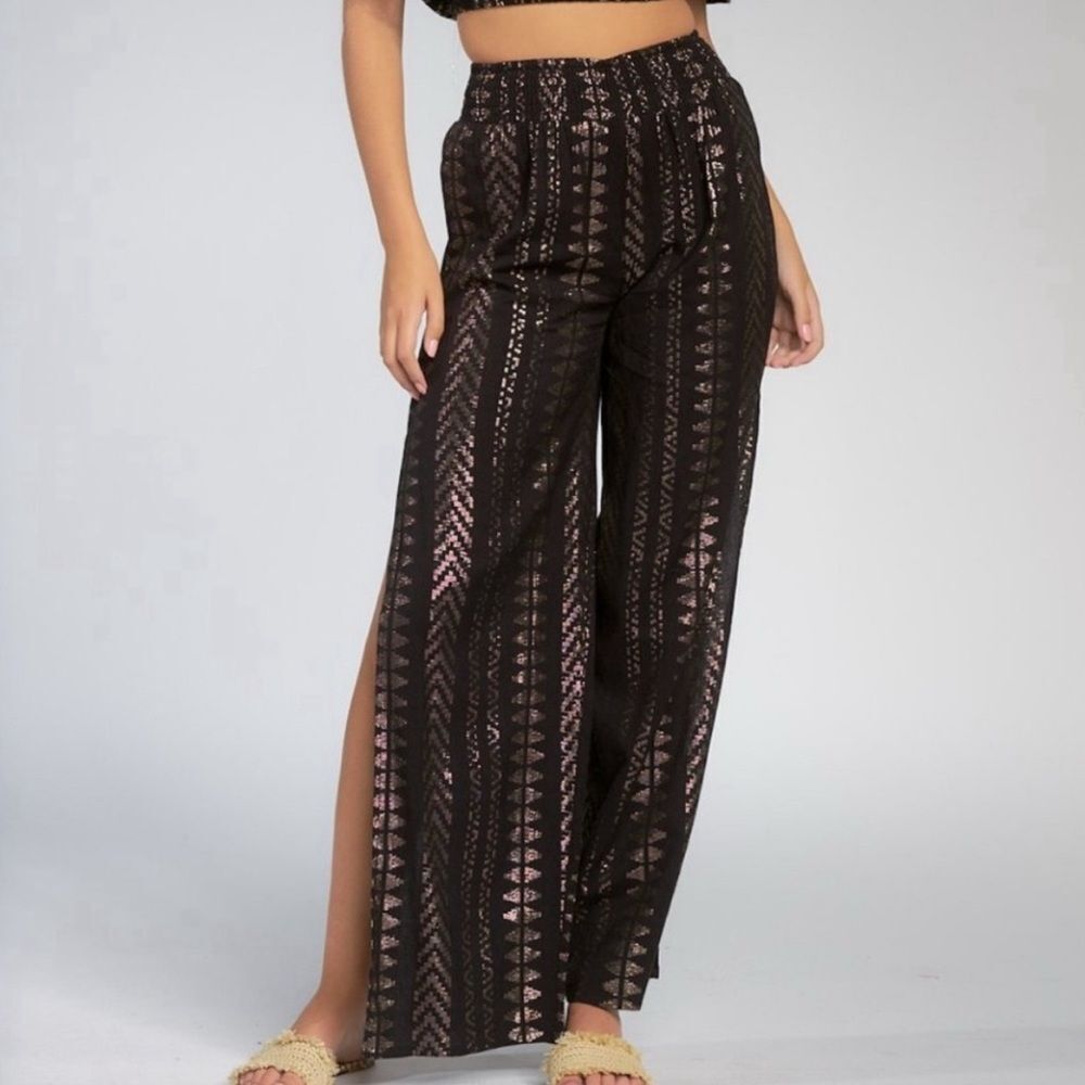 Elan Black & Gold Metallic Swim Pants Side Slits S